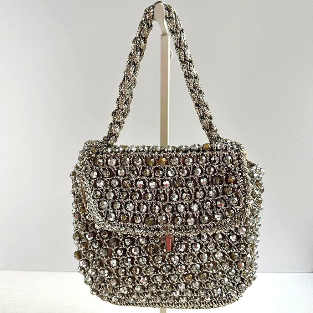 Barbara Lee Metallic Thread Beaded Purse Made in Italy